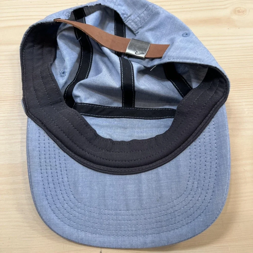Nike Golf Hat Cap Strap Back Mens One Size Blue Patch Logo Chambray Embroidered